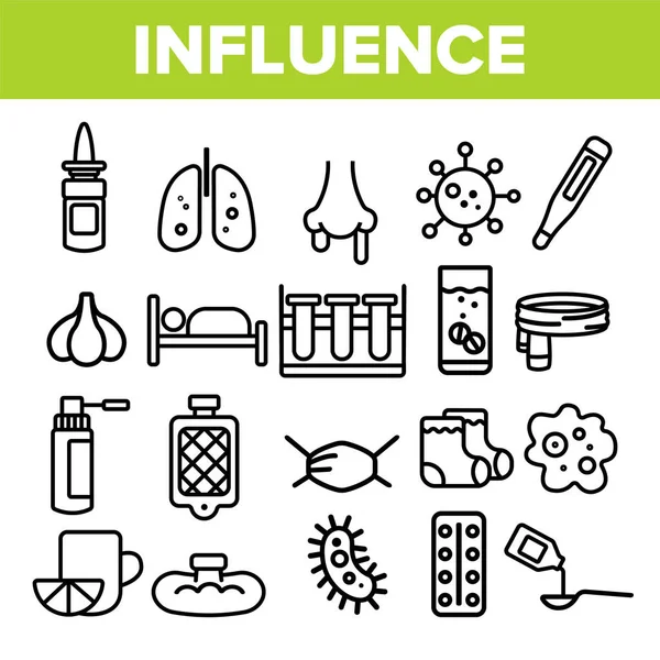 Influenza lineaire vector icons set dunne pictogram — Stockvector