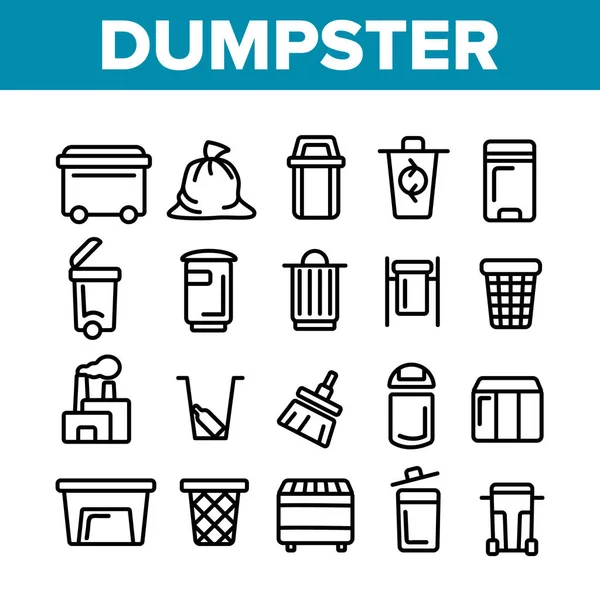 Dumpster, Garbage, Thin Line Icons Set — стоковый вектор