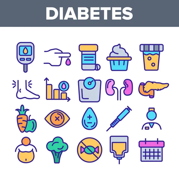 Диабет, диагностика заболеваний Линейные векторные иконки — стоковый вектор