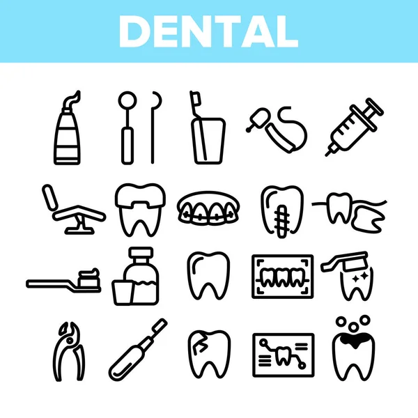 Dental Services, Stomatology Linear Vector Icons Set — Stock Vector