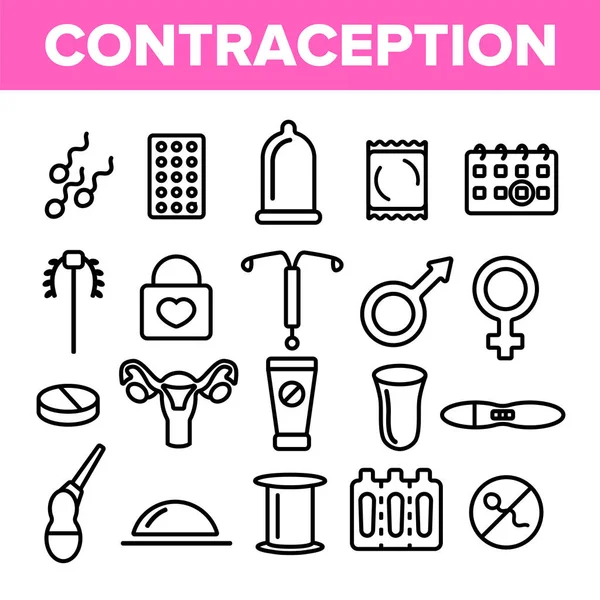 Anticonceptie lineaire vector icons set dunne pictogram — Stockvector