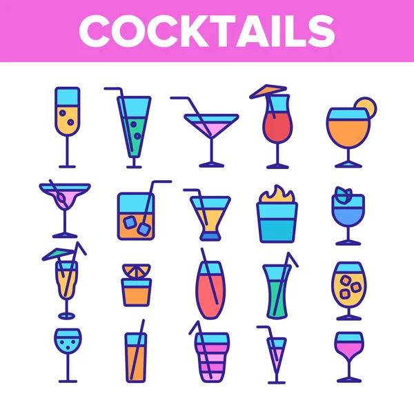 Conjunto de iconos lineales de cócteles, alcohol y refrescos — Vector de stock