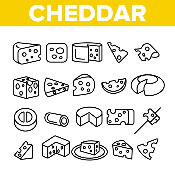 切达奶酪线性矢量图标集 — 图库矢量图片