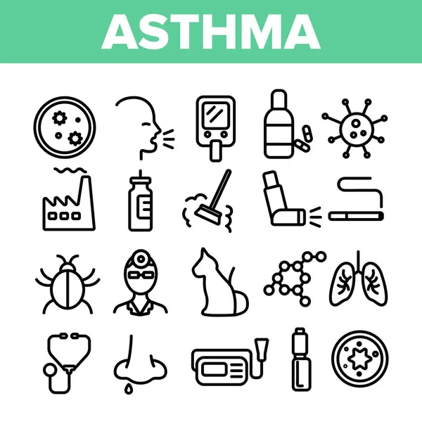 Asthma Illness Vector Thin Line Icons Set — Stock Vector