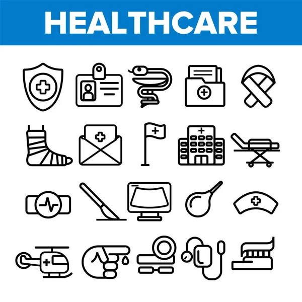 Healthcare Linear Vector Icons Set Thin Pictogram — Stock Vector