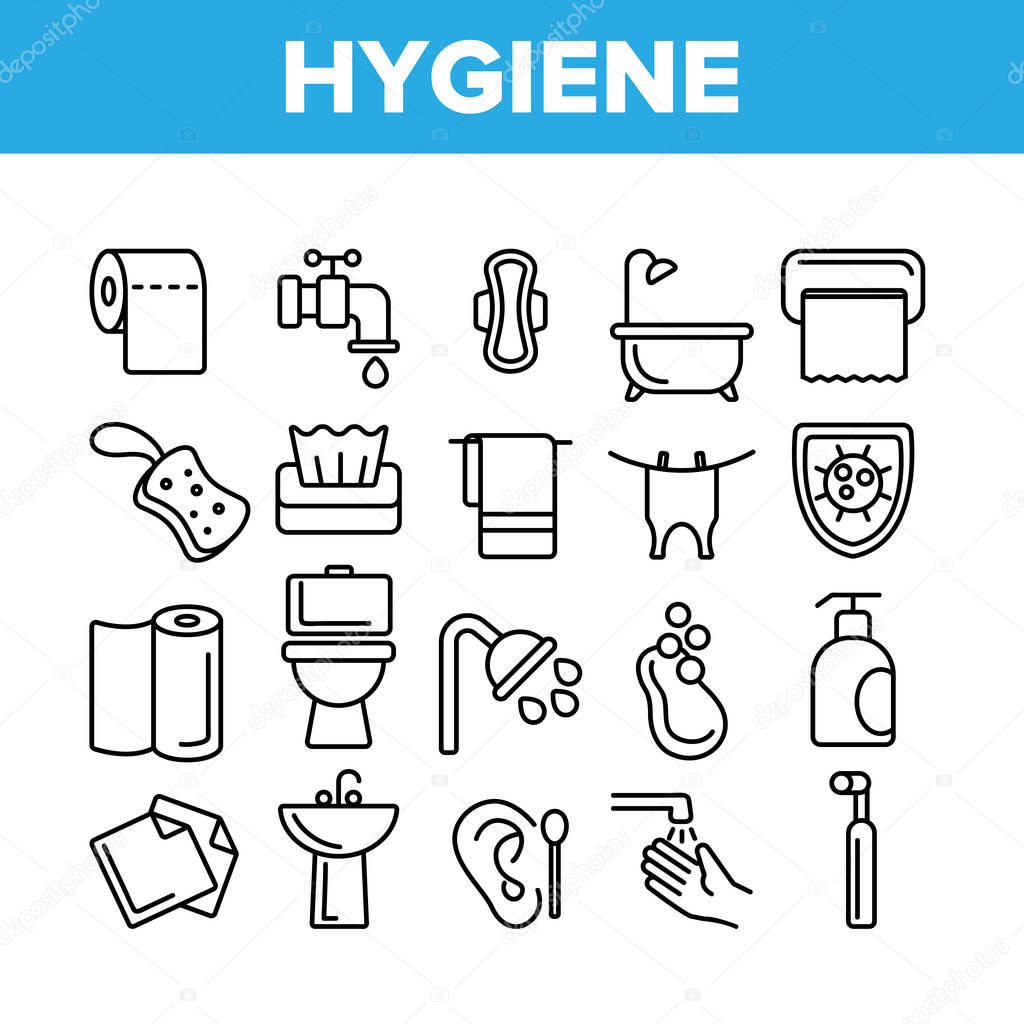 Hygiene, Cleaning Thin Line Icons Vector Set