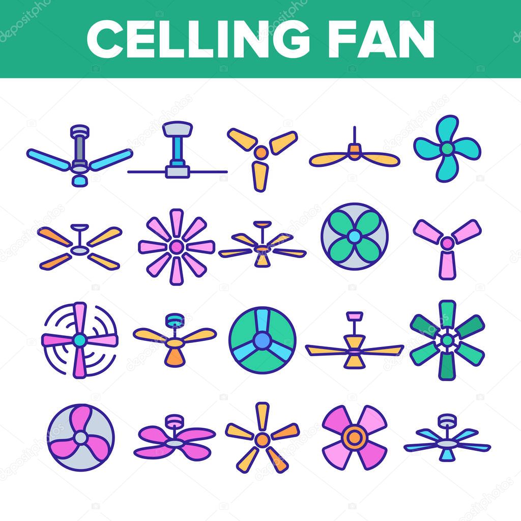 Ceiling Fans, Propellers Vector Linear Icons Set