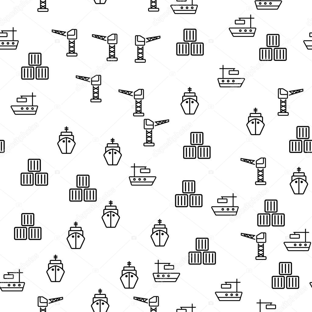 Commercial Cargo Sea Port Seamless Pattern Vector