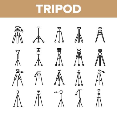 Tripod, Kameraman Ekipmanları Vektör Lineer Simgeler Seti
