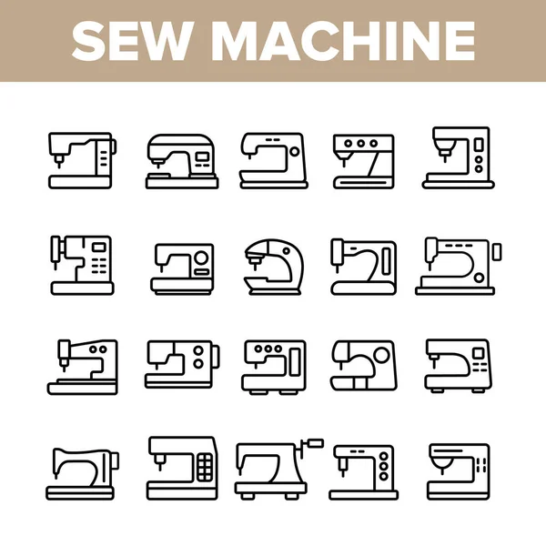 Sewing Machines, Tailor Equipment Vector Linear Icons Set — Stock Vector