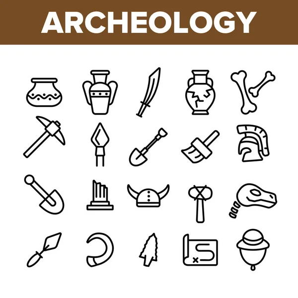 Outils archéologiques et excavations vectorielles Icônes linéaires Set — Image vectorielle