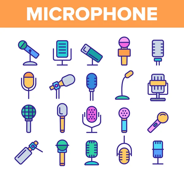 Modern And Vintage Microphone Vector Linear Icons Set — Stock Vector