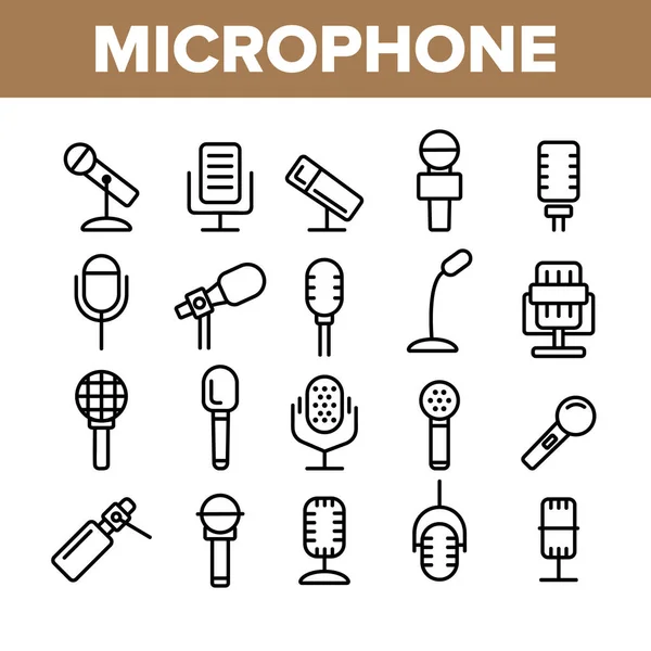 Conjunto de iconos lineales vectoriales de micrófono moderno y vintage — Vector de stock