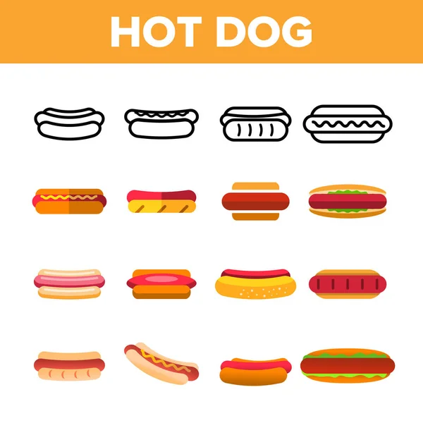 Καυτά σκυλιά, burger διανύσματος χρώμα εικονίδια σύνολο — Διανυσματικό Αρχείο