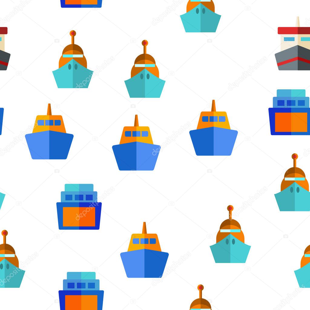 Ferry, Vessel And Ship Vector Seamless Pattern