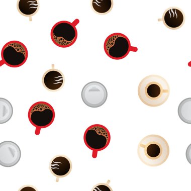 Kahve Kupaları Top View Vektör Dikişsiz Desen