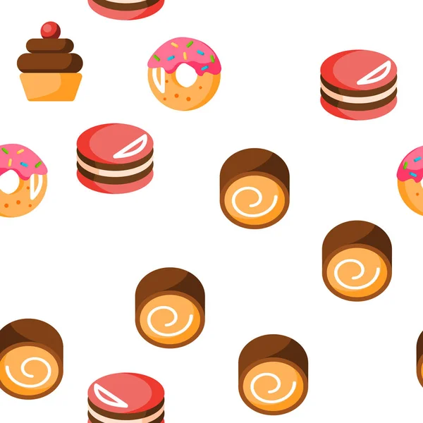 甜品， 糕点， 甜品矢量无缝模式 — 图库矢量图片