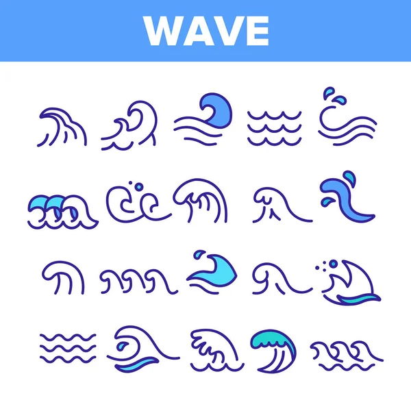 Набор векторных линейных икон "Морские и океанские волны" — стоковый вектор