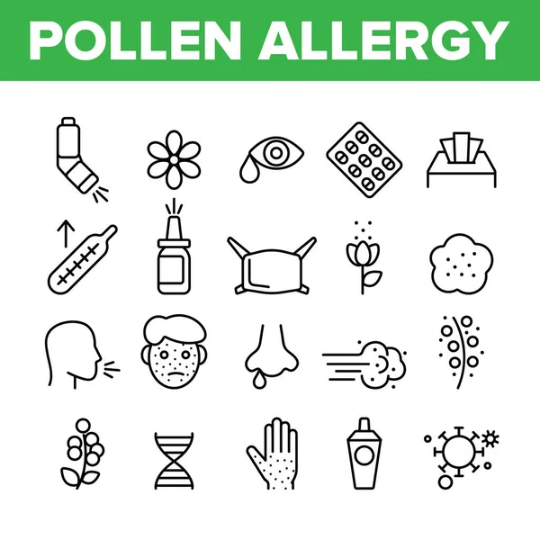 Polen alerji belirtileri vector doğrusal simgeler set — Stok Vektör