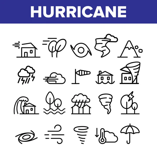 Hurricane doğal afet vector doğrusal simgeler seti