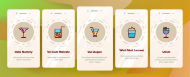 Kokteyller, Alkol Alkolsüz İçecekler Onboarding Mobil App Sayfa Ekranı