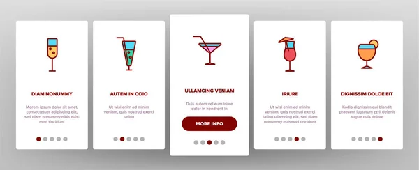 칵테일, 알코올 청량 음료 온보딩 모바일 앱 페이지 화면 — 스톡 벡터