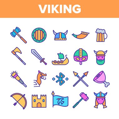 Vikings Life Active Rest Vector Renk Çizgisi Simgeleri Seti