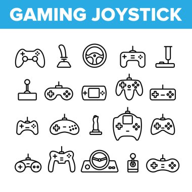Oyun Joystick Vektör İnce Çizgi Simgeleri Seti