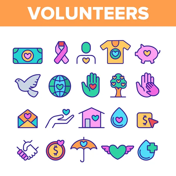 Volunteers, Charity Vector Color Line Icons Set — Stock Vector