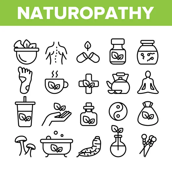 Naturopatía Terapia Vector Thin Line Iconos Set — Vector de stock