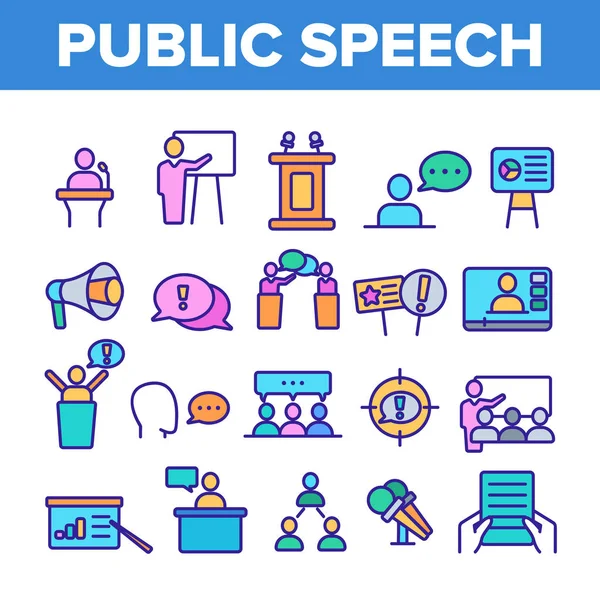Imposta icone della linea di colore vettoriale del discorso pubblico — Vettoriale Stock