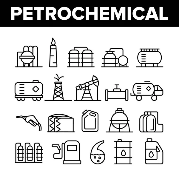 Petrokemisk industri vektor tunna linje ikoner set — Stock vektor