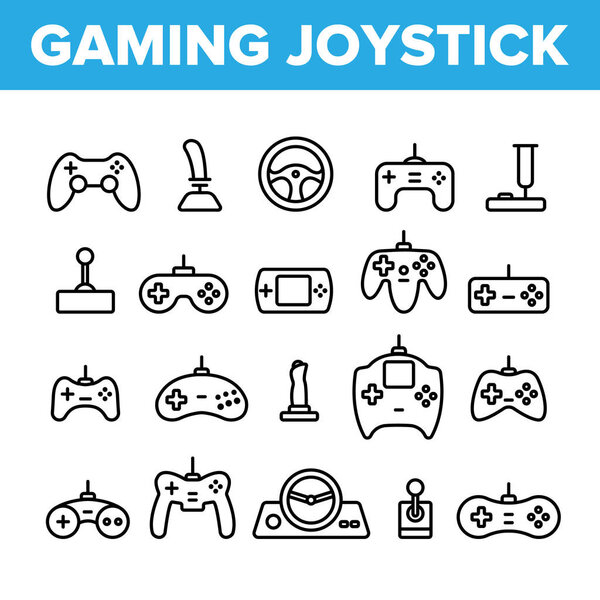 Gaming Joystick Vector Thin Line Icons Set