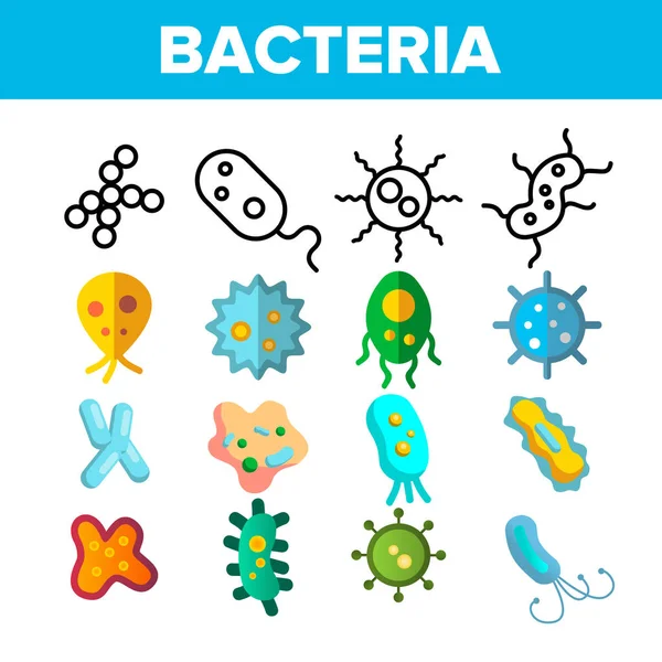 Βακτήρια, βακτηριακών κυττάρων διανυσματικά λεπτά εικονίδια σειρά — Διανυσματικό Αρχείο