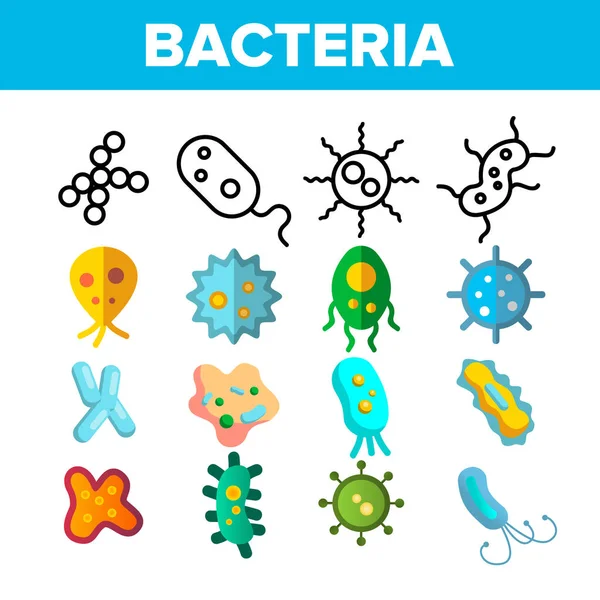 Bakterie, bakteriální buňky vektorová tenká čára, sada ikon — Stockový vektor