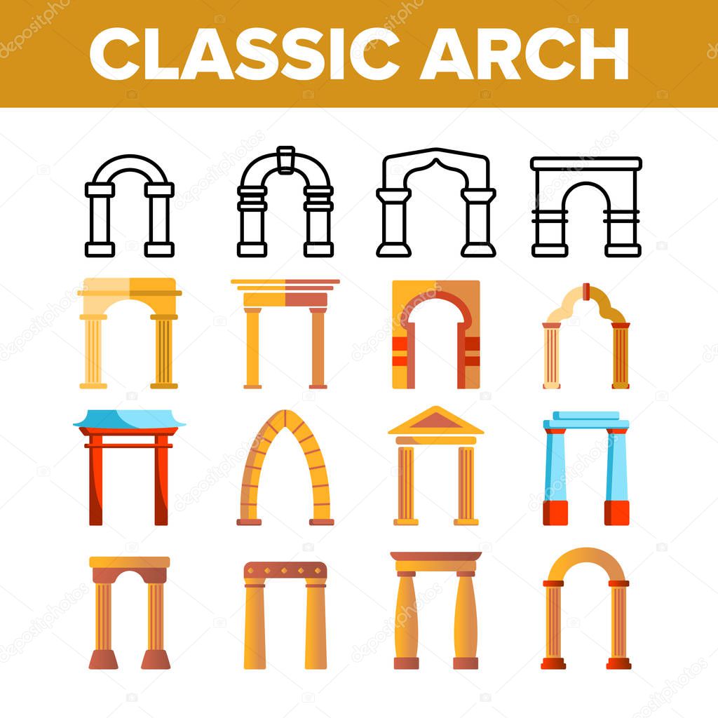 Classic Arch Vector Thin Line Icons Set