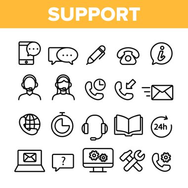 İstemci Destek Vektör İnce Çizgi Simgeleri Seti