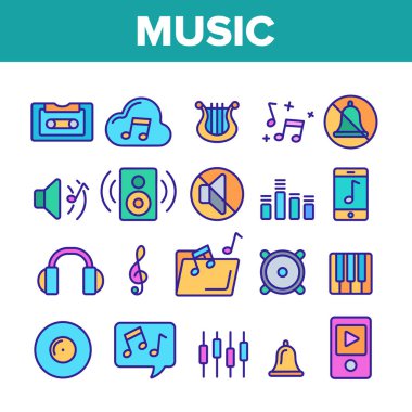 Müzik, Ses Vektör İnce Çizgi Simgeleri Seti