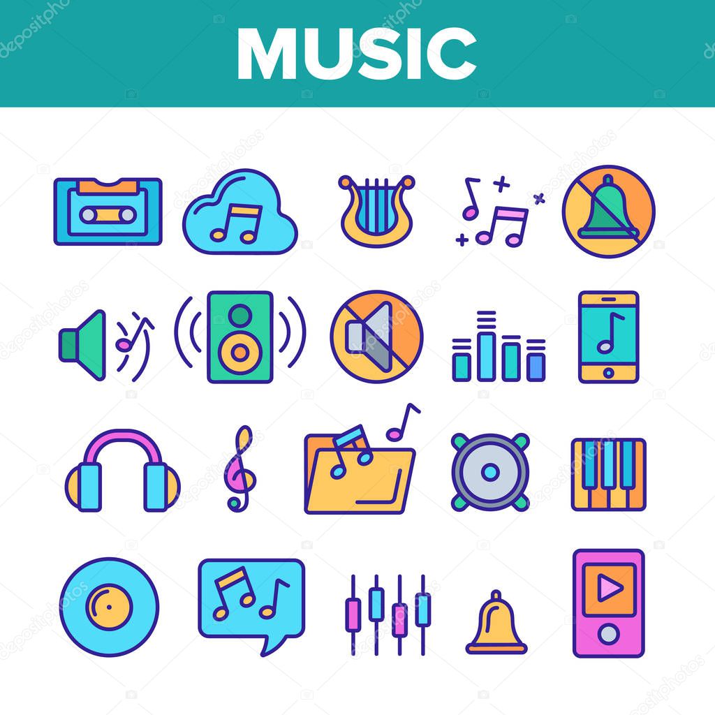 Music, Audio Vector Thin Line Icons Set