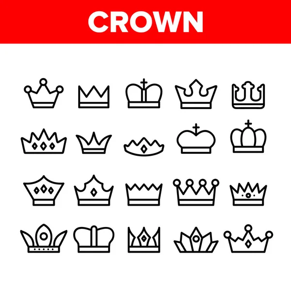 Ensemble de coiffures royales, couronnes et icônes vectorielles Tiaras — Image vectorielle