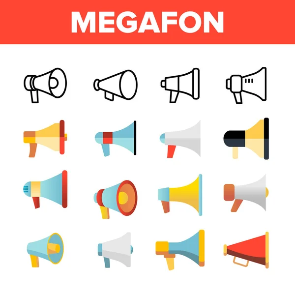 Megáfono, Megáfono, Conjunto de iconos lineales de vectores de altavoces — Vector de stock
