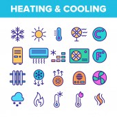 Farb-Heizungs- und Kühlsystem Vektor lineare Symbole gesetzt