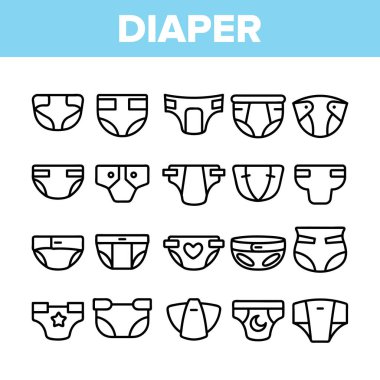 Baby Absorbent Diapers Vector Linear Icons Set clipart