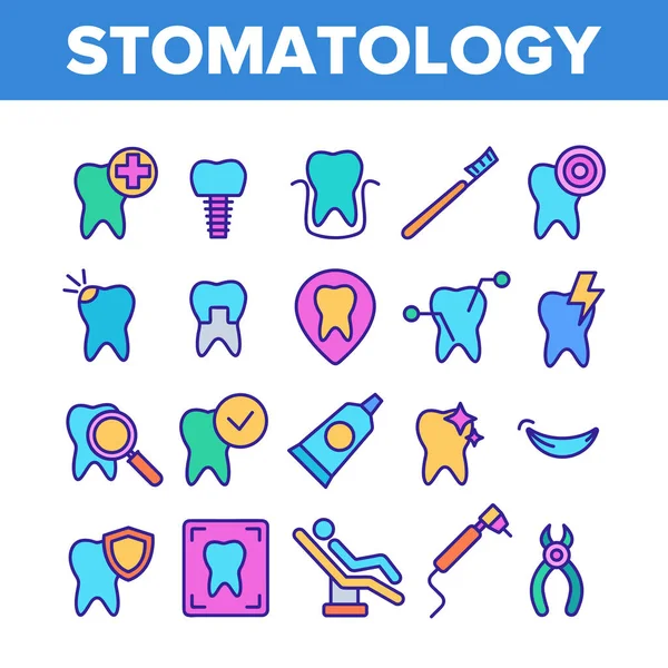 Set de iconos lineales vectoriales de estomatología y odontología de color — Vector de stock