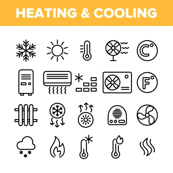 Sistema de aquecimento e resfriamento Conjunto de ícones lineares vetoriais — Vetor de Stock