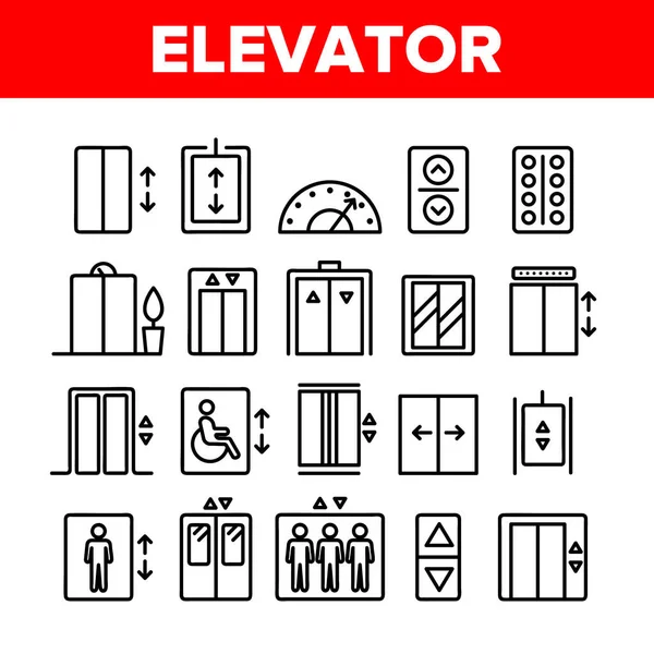 Lift Penumpang, Angkat Ikon Linear Vektor Set - Stok Vektor
