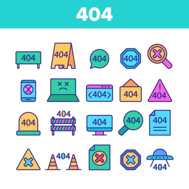 Color 404 HTTP Error Message Vector Linear Icons Set clipart