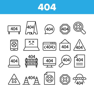 404 HTTP Error Message Vector Linear Icons Set clipart