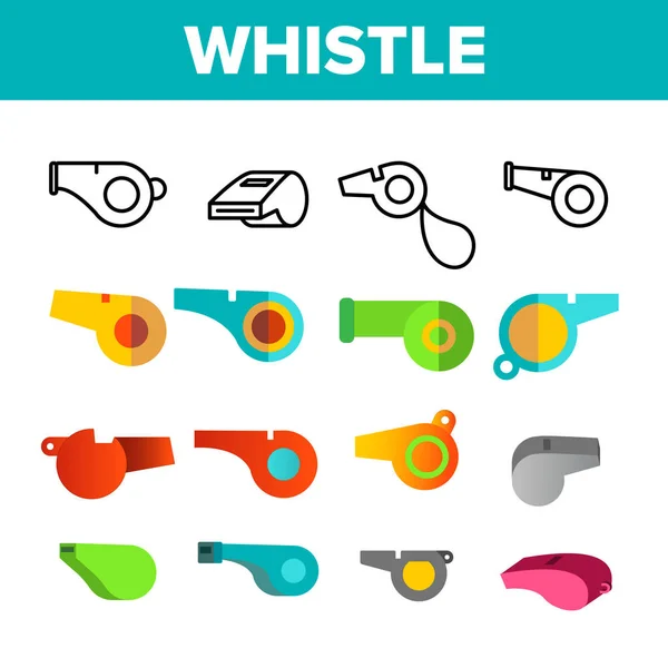 Sport műanyag Whistle vektor szín ikonok beállítása — Stock Vector