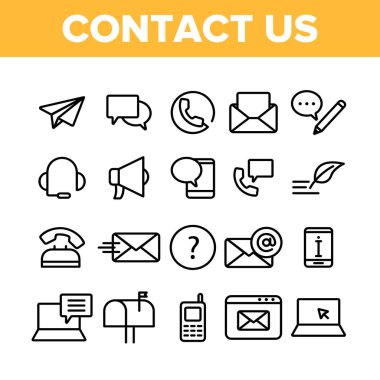 Bize ulaşın, çağrı merkezi vektör doğrusal simgeler set